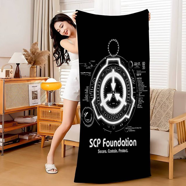 SCP Foundation Anime Strandhandtuch für Kinder, weiches und saugfähiges Reisehandtuch, Farbe: Weiß, B: 30 cm, H: 60 cm - Bild 1