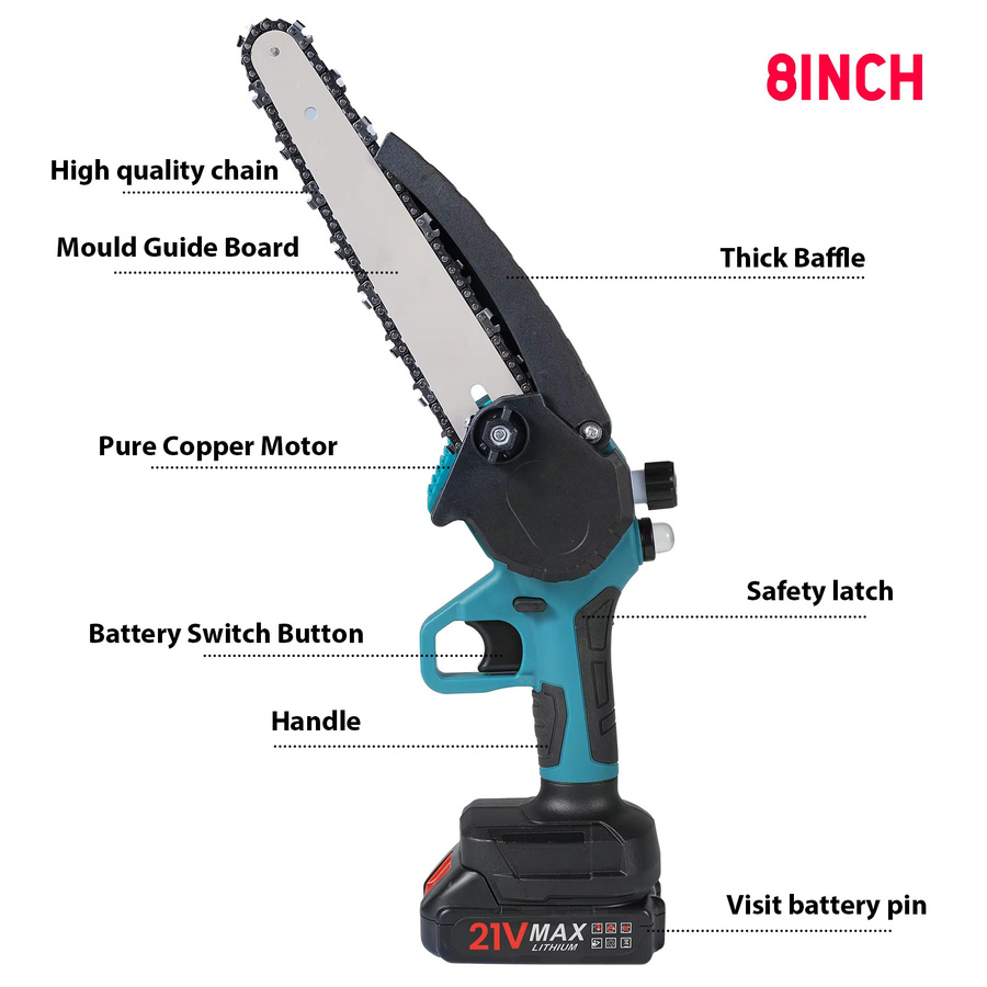 Makita Akku-Mini-Handkettensäge 3000 W mit 8 Zoll Sägeblatt für die Holzbearbeitung, kompatibel mit 21 V Akkus - Bild 2