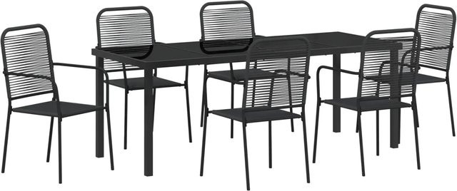 vidaXL 7-teiliges Gartentischset aus Baumwollseil und Stahl in Schwarz für Garten, Terrasse und Balkon - Bild 1