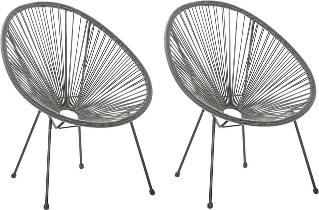 Beliani Cocktailsessel im Boho-Design aus Rattan und Metall in Grau Schwarz B: 90 cm, T: 70 cm, H: 87 cm - Bild 1