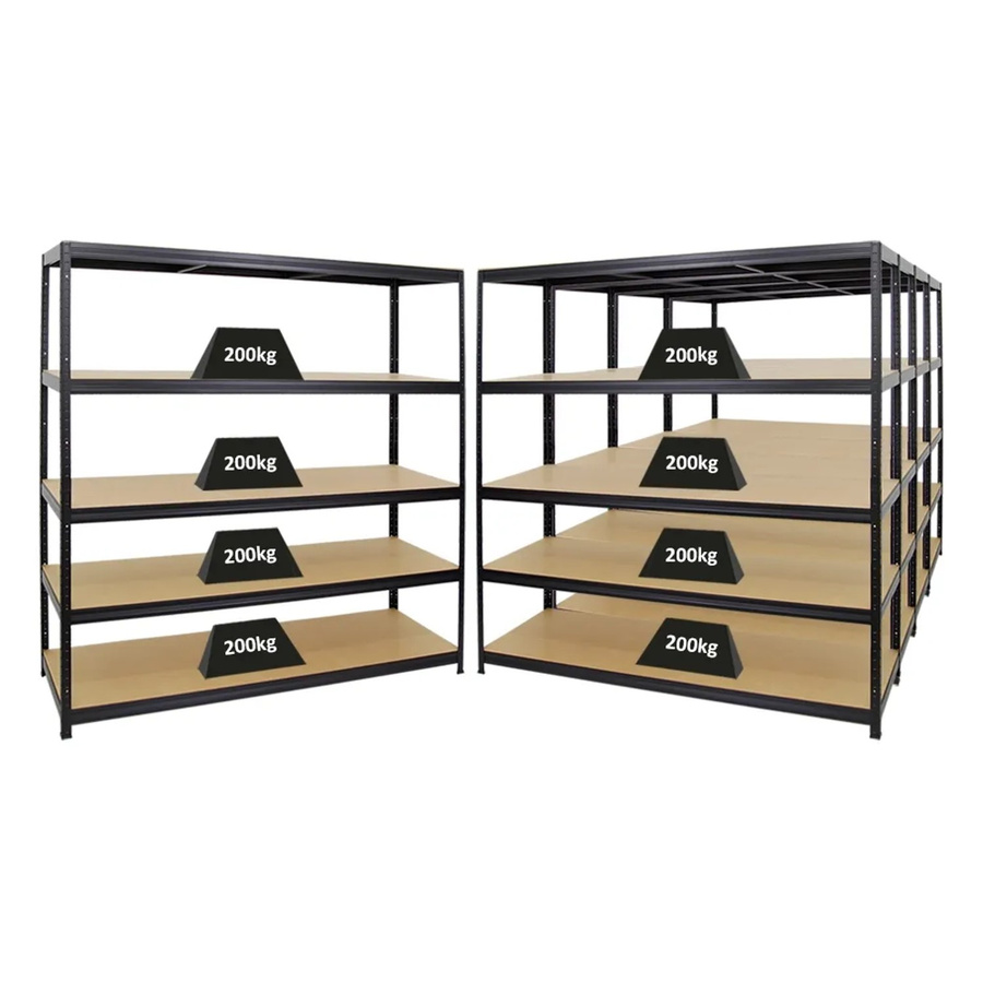 PROREGAL Schwerlastregal Set 5er Pack Giant Elephant Schwarz, H x B x T: 180 x 180 x 60 cm, Fachlast 200 kg, Metall und MDF Holz - Bild 2