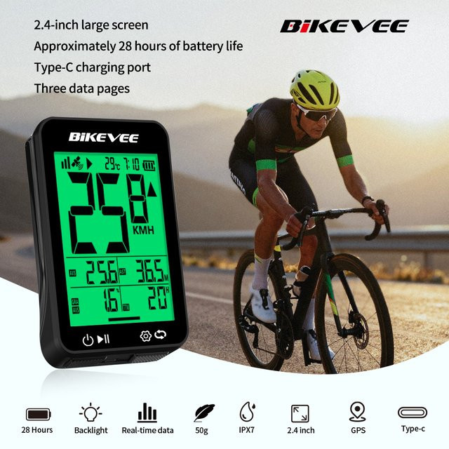 Bikevee Kabelloser GPS Fahrradcomputer Multifunktionaler Digitaler Fahrradtacho in Schwarz - Bild 1