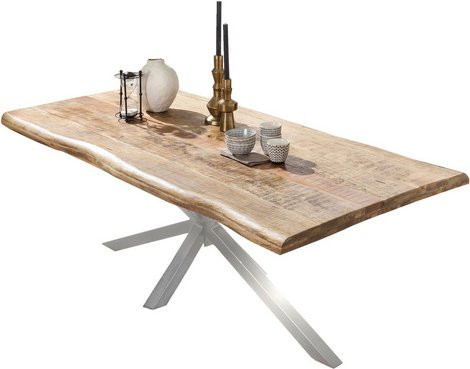 TABLES & CO Esstisch aus Mango Holz in Braun und Silber, H: 77 cm, B: 90 cm, T: 90 cm - Bild 1