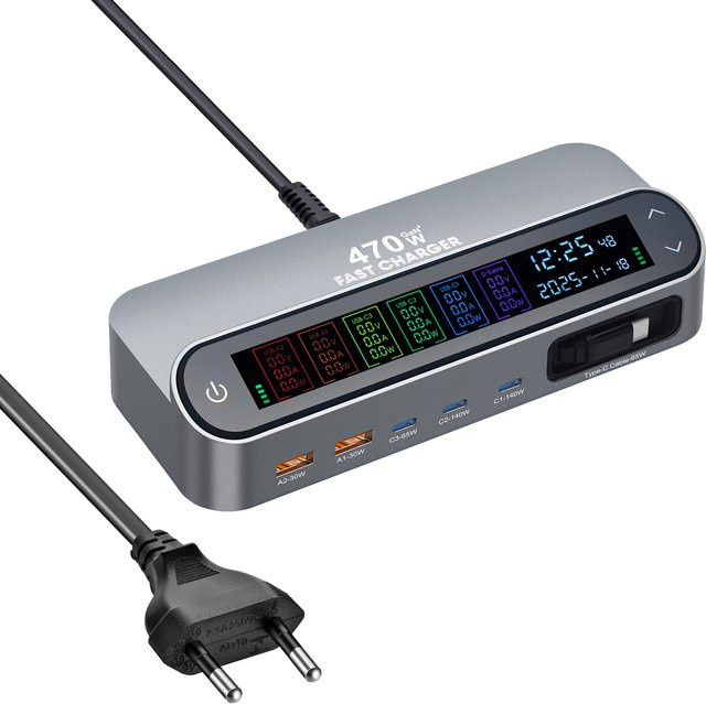 deepartner 470 W GaN-Ladegerät mit 140 W PD3.1 PPS USB Typ C Digitalanzeige Schnellladestation für iPhone 15 16 MacBook und Samsung Laptops - Bild 1