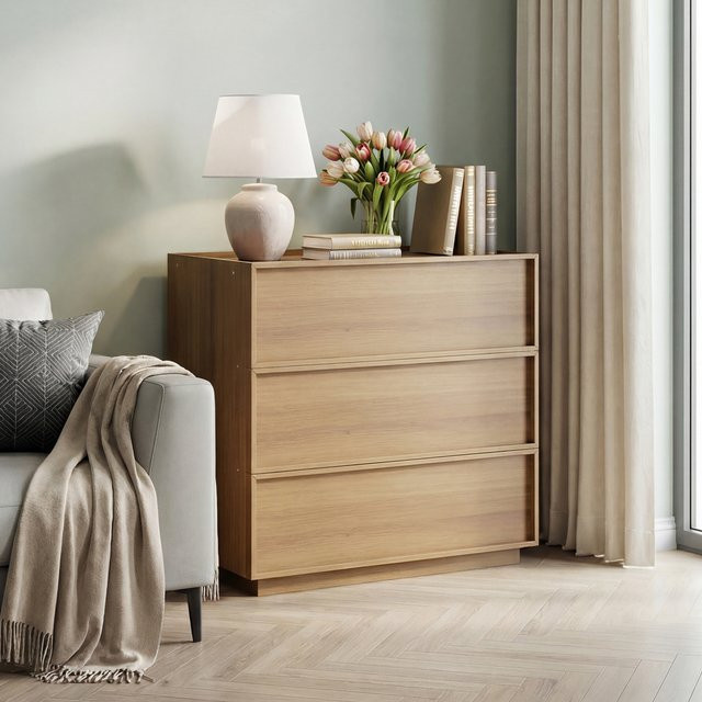Svintora Moderner minimalistischer Aufbewahrungsschrank aus Holz in Braun mit 3 Schubladen - Bild 1