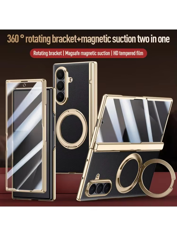 Samsung Galaxy Z Fold 7 Lederhülle mit 360 Grad schwenkbarer Halterung und magnetischem Anti-Drop-Schutz sowie gehärtetem Glas - Bild 6