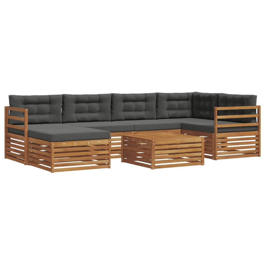 vidaXL Outdoor-Sofagarnitur 7-teilig aus Akazienholz mit Kissen in Anthrazit und Natur - Bild 2