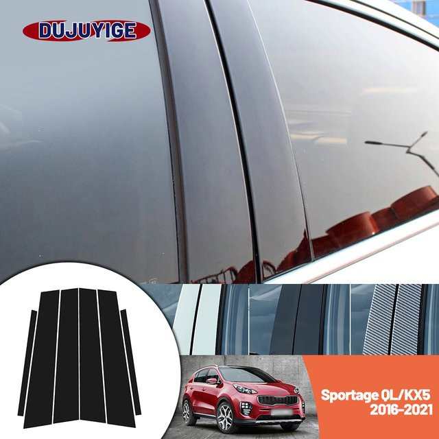 DUJUYIGE Carbonfaser-Aufkleber für B-C-Säulen von Tür und Fenster in glänzend Schwarz passend für Kia Sportage QL KX5 2016-2021 - Bild 1