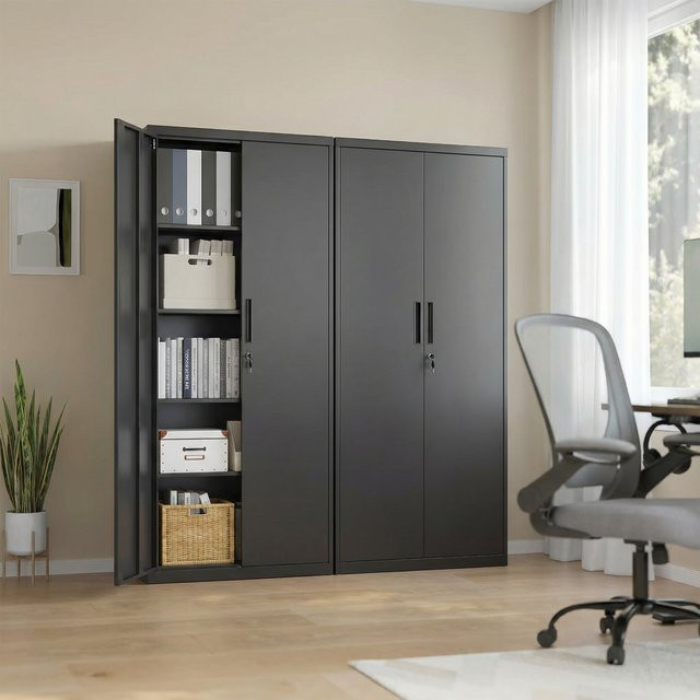 SONGMICS Aktenschrank aus Metall in Schwarz, Mehrzweckschrank mit Schloss und verstellbaren Ablagen für Home Office und Archivierung - Bild 1