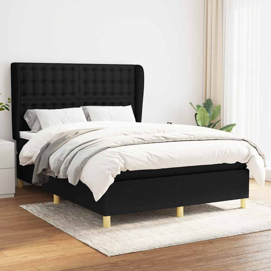vidaXL Boxspringbett mit Matratze und Kopfteil in Schwarz, Hybrid-Design mit Taschenfederkern, B/T: 140 x 200 cm - Bild 3