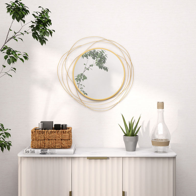 HOMCOM Rundspiegel in Gold mit Metallrahmen Durchmesser: 65 cm - Bild 2