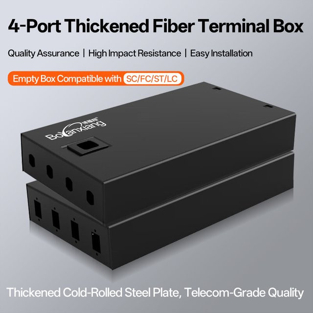 BYXGD 4-Port Glasfaser-Anschlussbox in Schwarz, leere Anschlussdose kompatibel mit SC/FC/ST/LC, aus kaltgewalztem Stahl für Rechenzentren - Bild 1