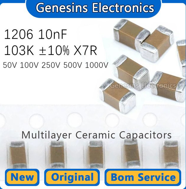 Chiptowin SMD Keramikkondensatoren 1206 10nF 103K X7R braun 50 Stück - Bild 1