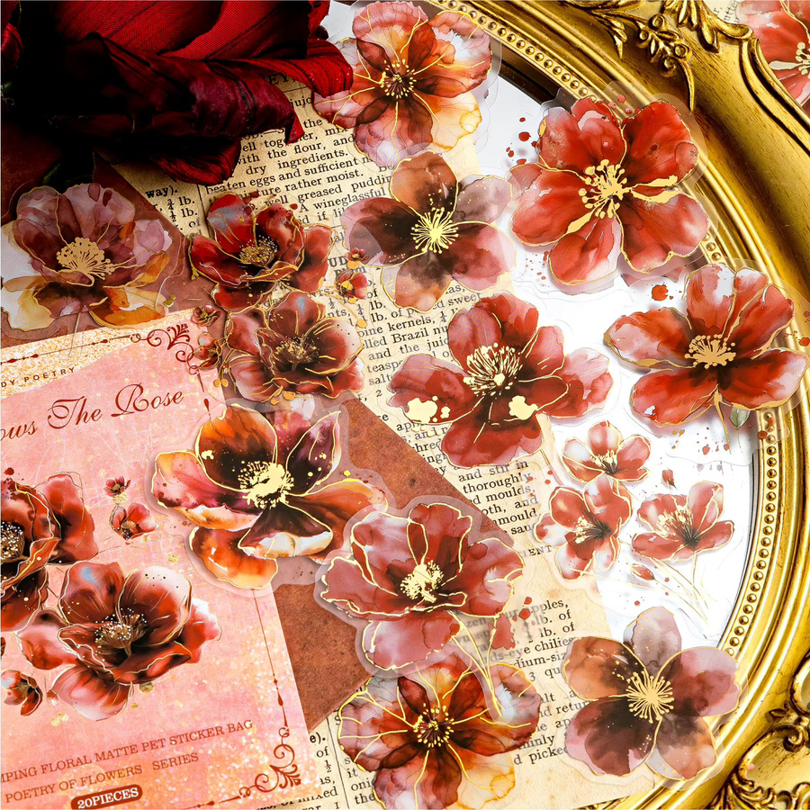 20 Stück Heißpräge-Blumenaufkleber aus PET in Multicolour für Collage, Junk Journal und Scrapbooking - Bild 2