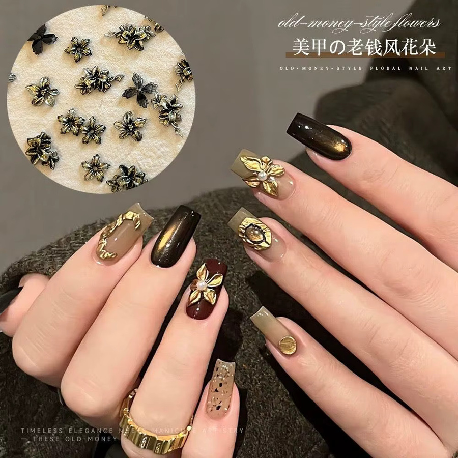 MAFANAILS Nagel Charms, 50 Stück, 3D Blumen, Vergoldet, Floral - Bild 2