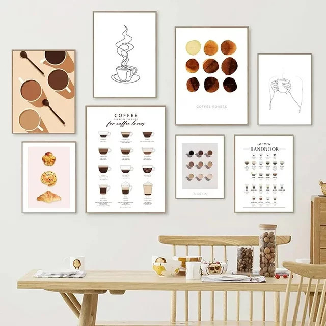 Potdemiel Wandkunst Skandinavischer Stil Abstrakte Kaffeetasse Leinwandgemälde Poster Druck auf Papier - Bild 1