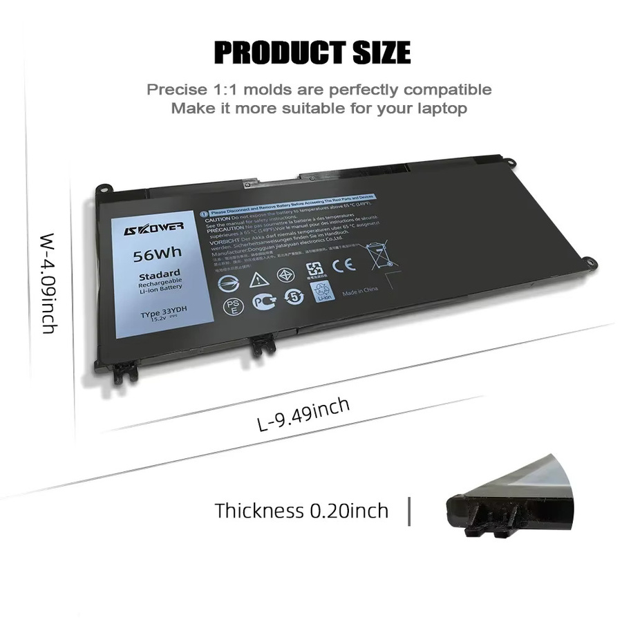 SKOWER Akku 56Wh 33YDH in Schwarz für Dell G3 3579 3779 G5 5587 G7 7588 Inspiron 15 7577 17 7778 7786 Latitude 3380 3490 Vostro 15-7580 - Bild 4