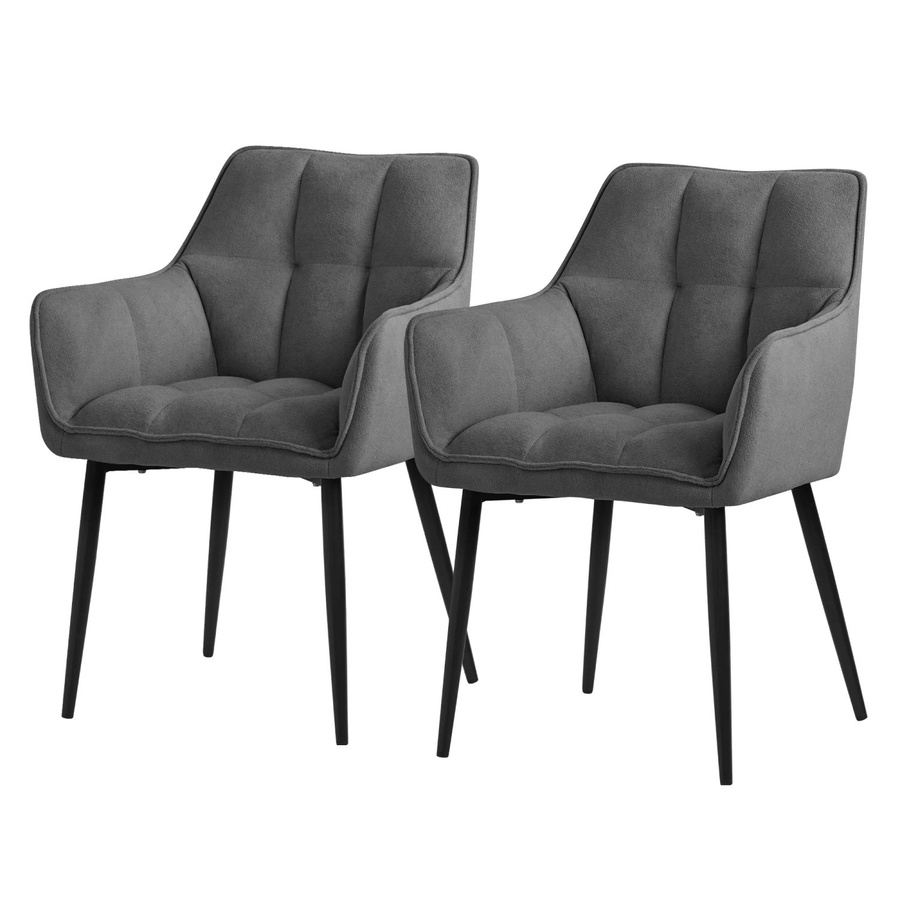 ML-Design 2er Set Esszimmerstühle aus Frotteestoff in Dunkelgrau mit gepolsterter Sitzfläche und Armlehnen - Bild 2