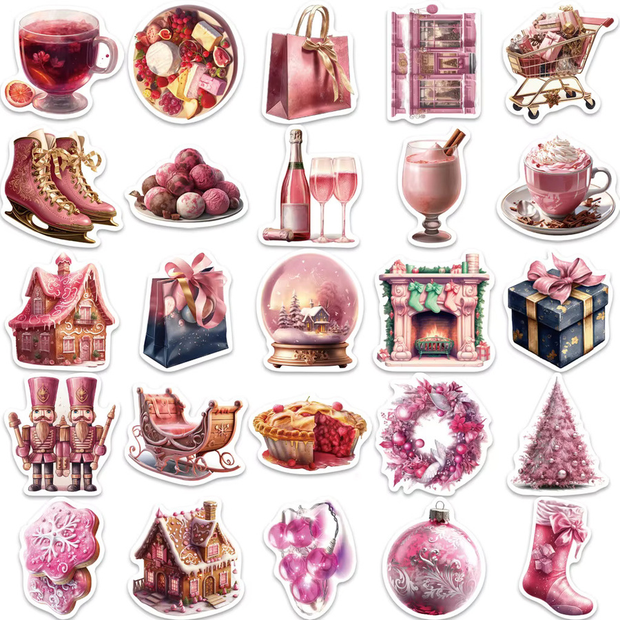 50 Stück Cartoon Rosa Weihnachten Wasserdichte Graffiti Aufkleber von BulingBulingStickers Store für Handbuch und Federmäppchen - Bild 3