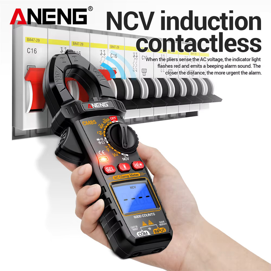 ANEGN 600A AC Stromzangenmessgerät Multimeter Set CM85+VD802 mit Induktionsstift in Schwarz - Bild 2