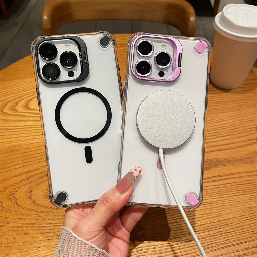 Magnetische stoßfeste Handyhülle für Apple iPhone (Air 17 16 Plus 15 14 13 12 Pro Max) mit MagSafe, Glaslinsenschutz und Ständerabdeckung in Schwarz oder Transparent - Bild 1