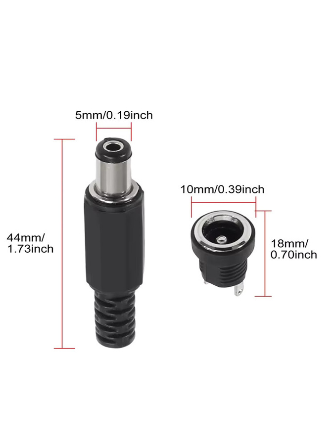 AOKIN DC-Steckverbinder Set mit 20 Stück (10 Paar) Männlich und Weiblich in Schwarz, DC-Stromadapter mit Schraubanschluss für Panelmontage, Maße: 5,5 x 2,1 mm und 3,5 x 1,3 mm - Bild 2