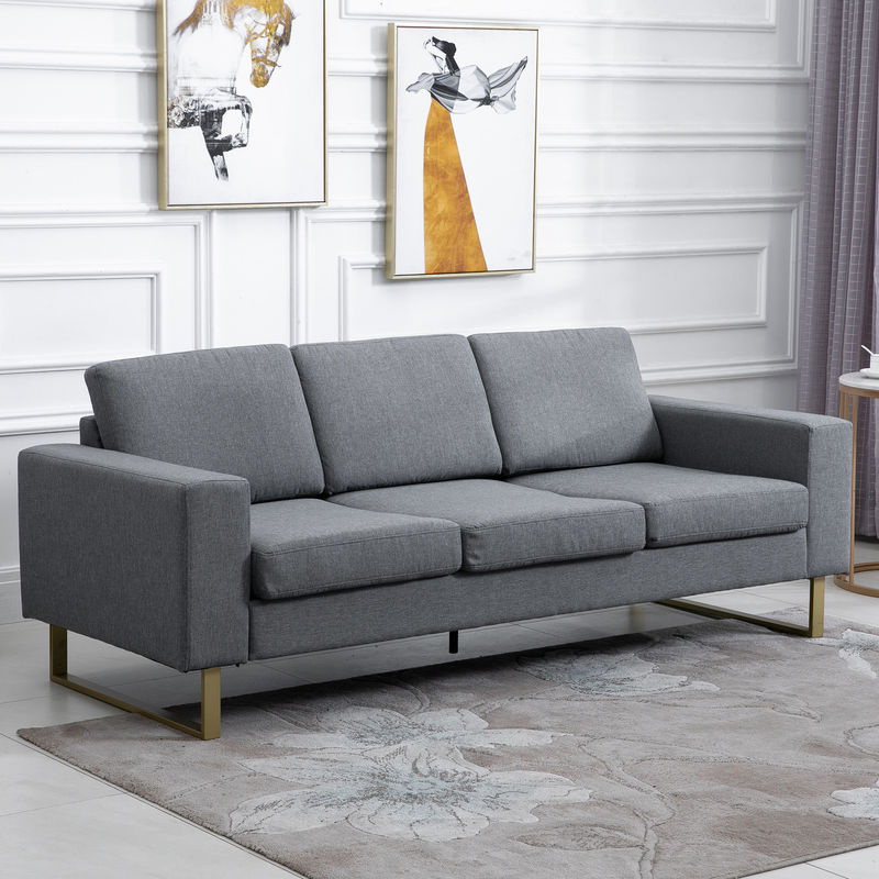 HOMCOM 3-Sitzer Polstersofa aus Leinen in Dunkelgrau mit Armlehnen, B/T/H: 200 x 82 x 78 cm - Bild 2
