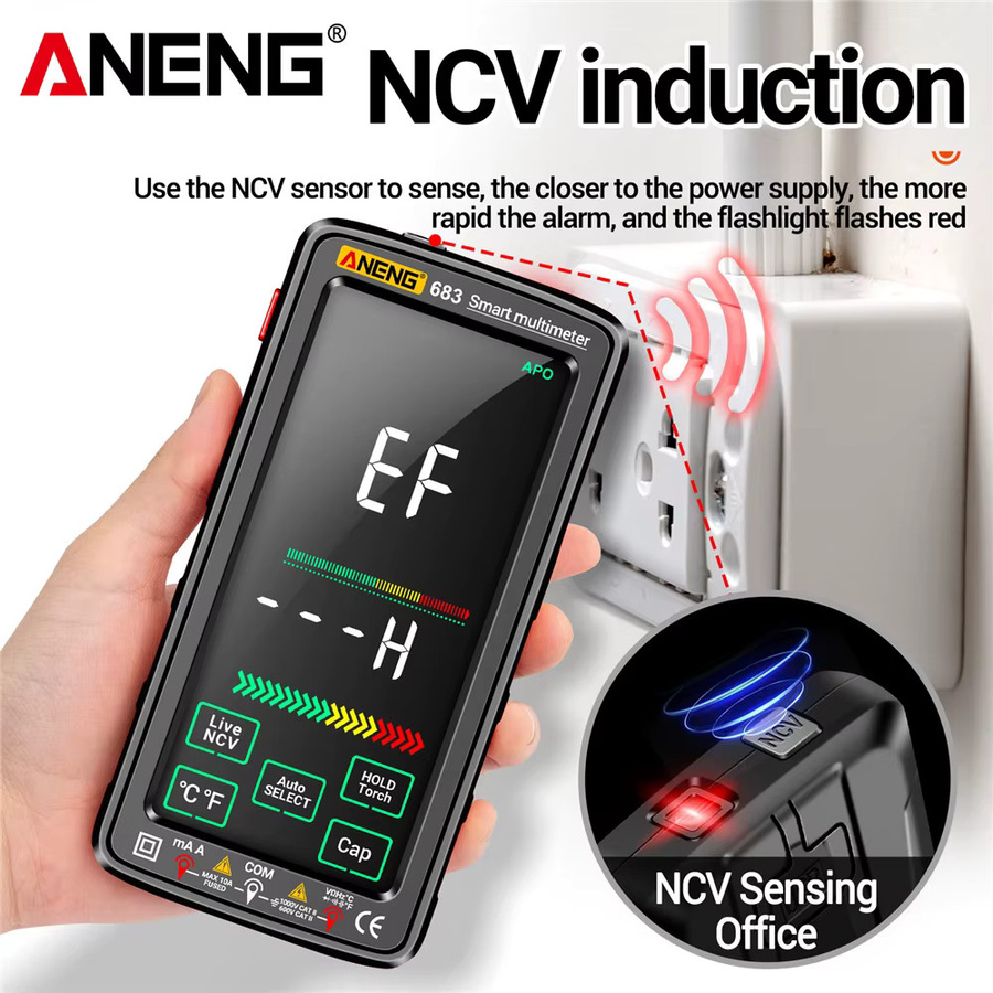 ANENG 683 Smart Multimeter mit Touchscreen, wiederaufladbar, 6000 Counts, AC/DC Spannungsprüfer und Strommessgerät in Rot - Bild 3