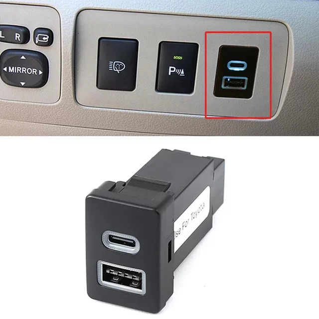 Dual USB PD Typ C Auto Ladegerät mit QC 3.0 für Toyota LC120 Prado, 12V Power Adapter in Schwarz - Bild 1