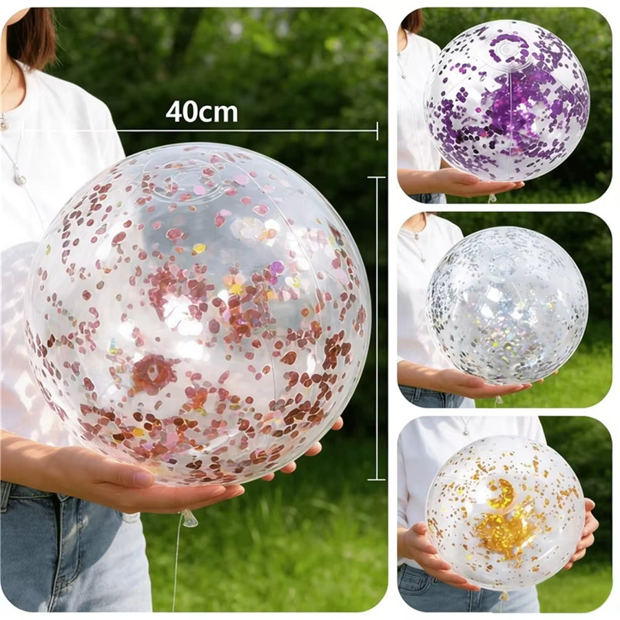 Wonflex Glitzer-Aufblasbarer Strandball, transparent, 40cm - Bild 2