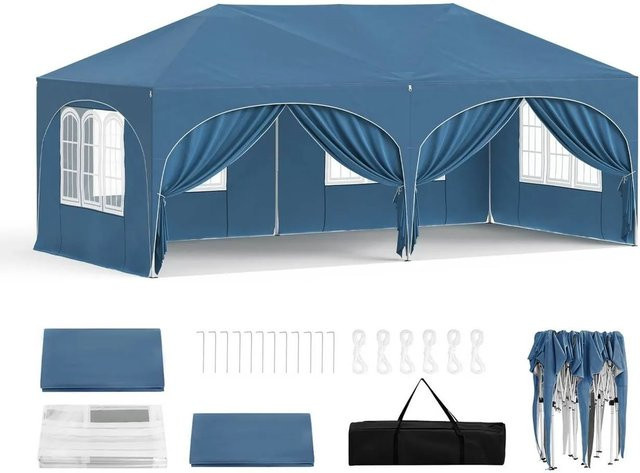 WOLTU Pavillon aus wasserabweisendem Oxford-Gewebe mit UV-Schutz, B/T: 600 x 300 cm, Höhe: 250 cm, Blau - Bild 1