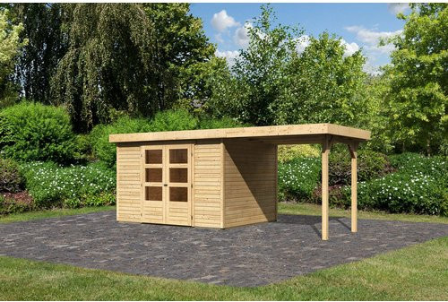Gartenhaus KARIBU ASKOLA 5 aus Holz in Naturbelassen mit 240 m² Anbaudach, B/H/T: 302 x 246 x 246 cm - Bild 1