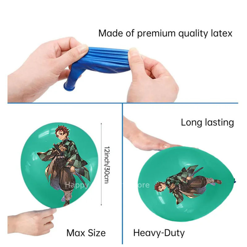 Fashnics Dämonentöter Latexballons Kimetsu no Yaiba Partydekoration für Geburtstag und Kinderfeier, mehrfarbig und rosa, 3er-Pack - Bild 2
