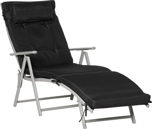 Furnicato Sonnenliege klappbar in Schwarz mit verstellbarem Kopfkissen und Armlehnen aus Textilene und Metall, B/T/H: 165 x 63 x 100,5 cm - Bild 1