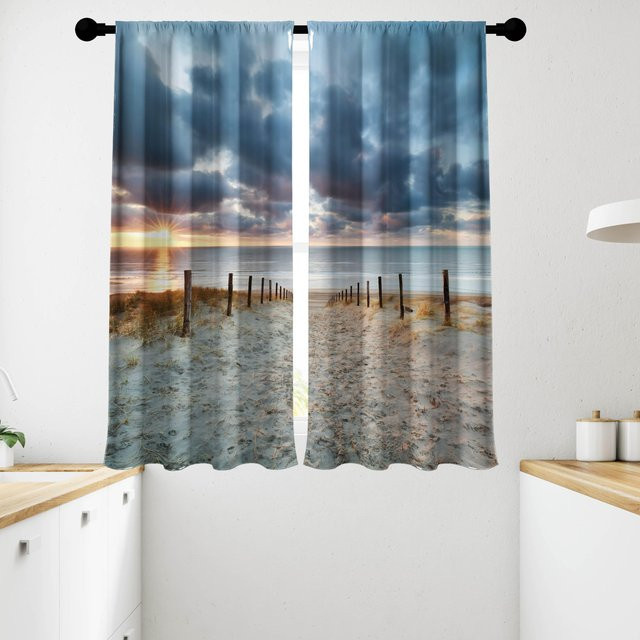 2er-Set Landschaftsszene Vorhänge mit Grafikdruck, halbtransparent, Mehrfarbig, B: 50 cm, H: 130 cm - Bild 1