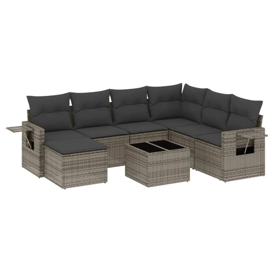 vidaXL 8-teilige Garten-Sofagarnitur in L-Form aus grauem Poly-Rattan mit Kissen und pulverbeschichtetem Stahlgestell - Bild 2