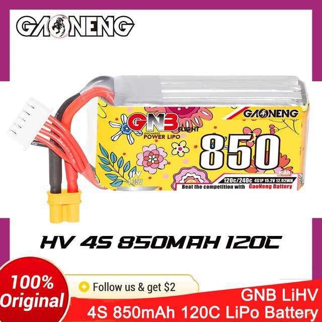 GAONENG LiHV 4S LiPo-Akku 15,2 V 850 mAh 120 C mit XT30 Anschluss für 2,5 bis 4 Zoll FPV Drohnen Racing Freestyle Cinewhoop - Bild 1