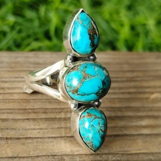 Ring, Imitationstürkis, Silber, Damen, Vintage - Bild 1