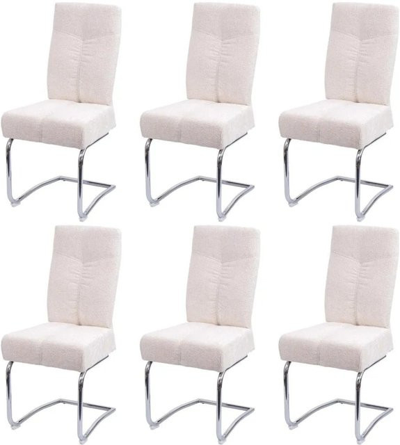 6er-Set MCW Esszimmerstühle G56 Freischwinger aus Chenille in Beige - Bild 2
