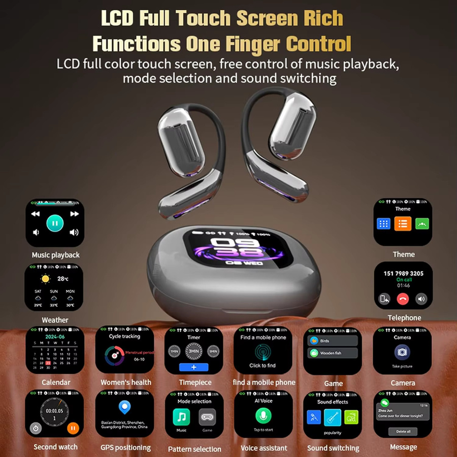 UYUXIO KI-Übersetzungs-Ohrhörer in Schwarz mit LCD-Touchscreen für Echtzeit-Übersetzungen in 144 Sprachen als In-Ear-Modell - Bild 3