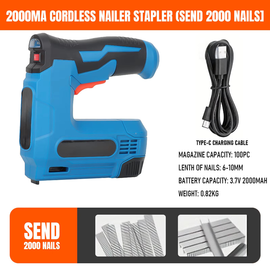 Betuyoo 2-in-1 Elektrische Heftpistole und Nagelpistole, Kabellos, Blau, USB-aufladbar mit 2000 Heftklammern - Bild 6