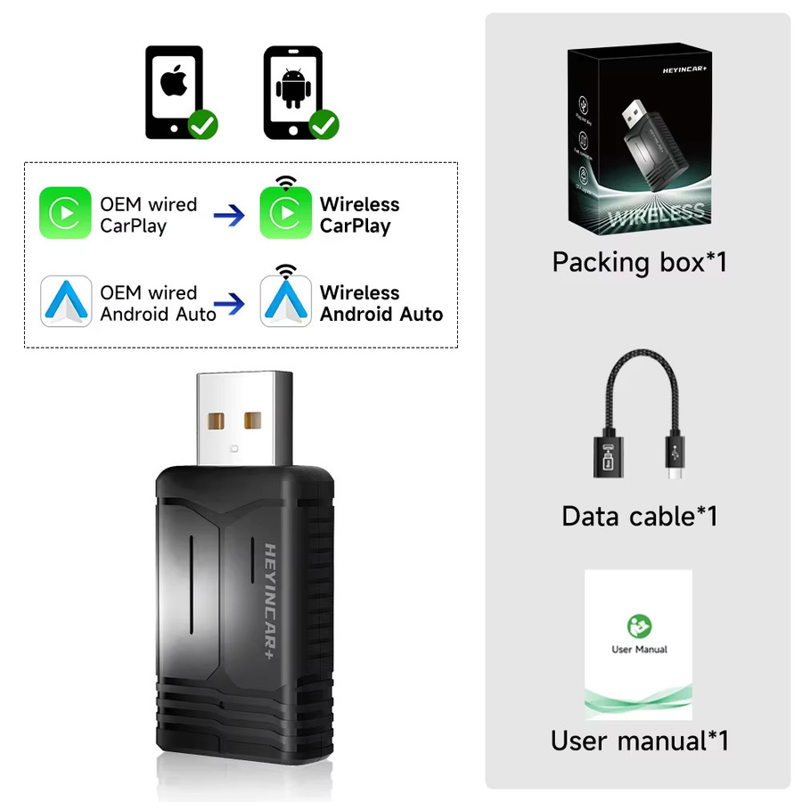 HEYINCAR Kabelloser CarPlay und Android Auto Adapter Smart AI Box als USB-Dongle für Toyota, Volvo und VW in Schwarz - Bild 6
