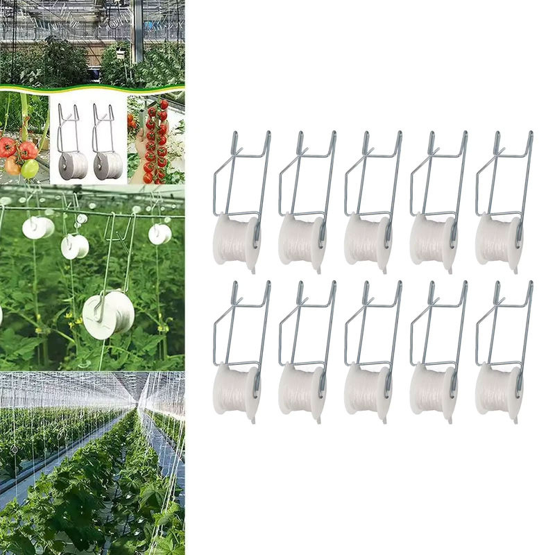 TOPINCN Tomaten-Rollenhaken Set aus verzinktem Stahldraht und PP in Silber, 10 Stück mit 15 m Schnur zum Ranken und Ernten - Bild 2