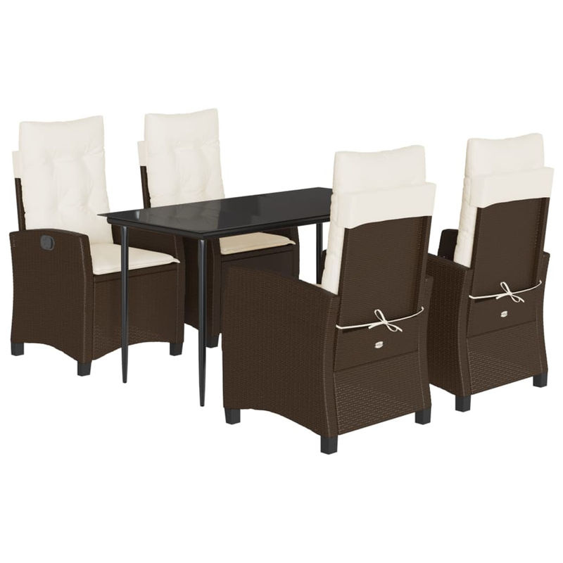 Vidaxl Gartenmöbel-Set aus Polyrattan mit Kissen und Glastisch, 5-teilig, Braun, Modernes Design - Bild 2