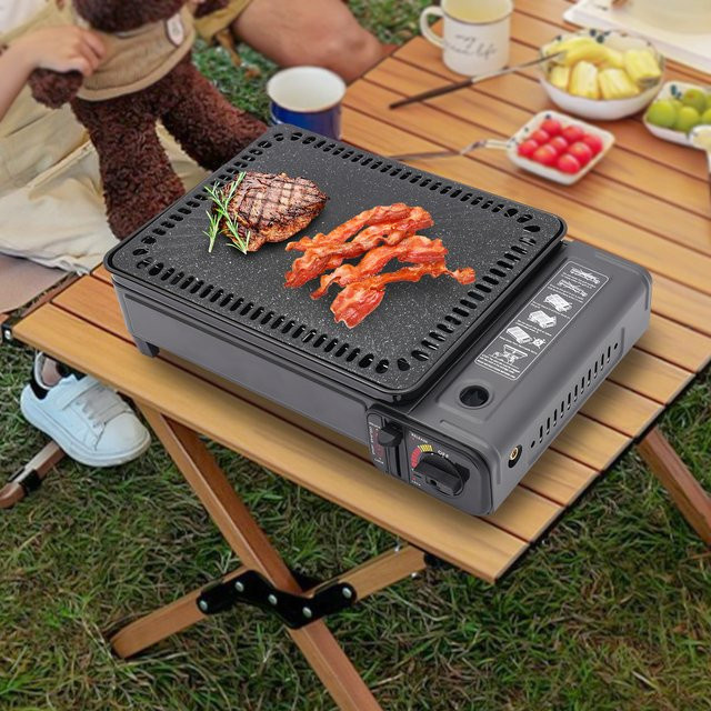Bymaocar Tragbarer Tischgrill Gas in Schwarz mit Backblech und Grillnetz - Bild 1