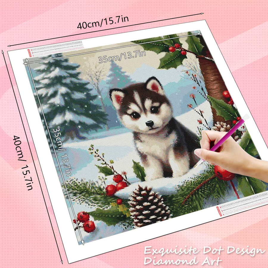 HUACAN Diamantmalerei Set Hund Weihnachten Winter Motiv, Runde Wanddekoration in Multicolour, Durchmesser: 20 cm - Bild 2