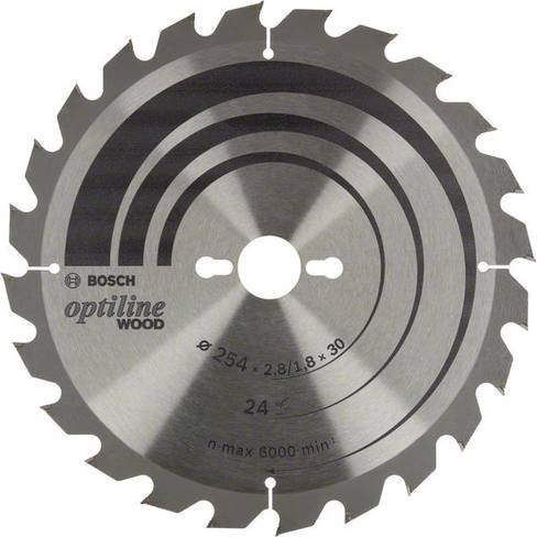 Bosch Optiline Kreissägeblatt Wood mit 24 Zähnen, Farbe: Silber, Durchmesser: 216 mm, Bohrung: 30 mm, Dicke: 1,8 mm - Bild 1