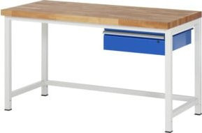 RAU Werkbank Serie 8000 höhenverstellbar mit Hängeschublade aus Stahl und Buchenholz, Grau/Mehrfarbig, B/T/H: 150 x 70 x 84-104 cm - Bild 1