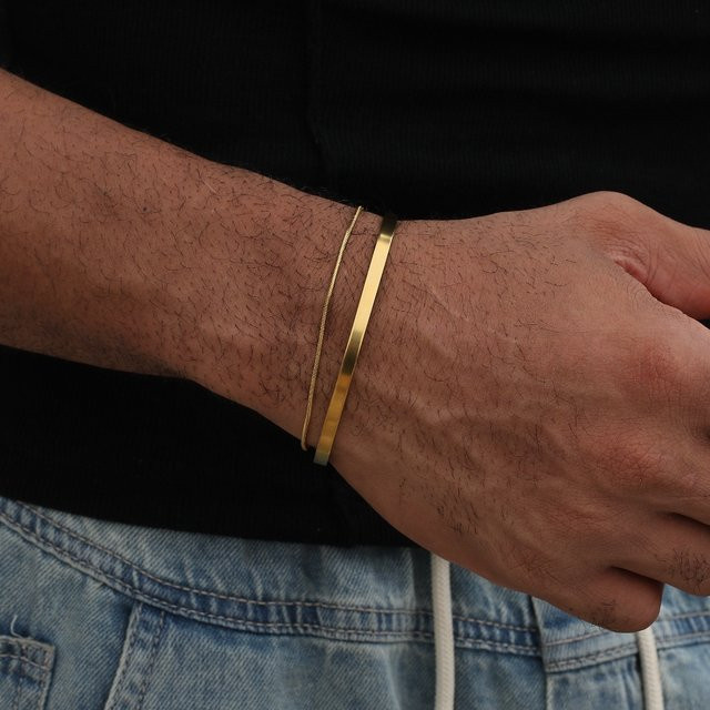 Armband Edelstahl, Gold, Schlange Knochen Kette, Unisex - Bild 1