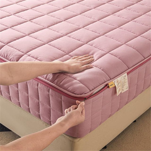 Flauschige Matratzenhülle mit Reißverschluss in Pink, staubdichte und allergikerfreundliche 6-Seiten-Matratzenschonhülle aus Baumwolle, B/T/H: 90 x 200 x 15 cm - Bild 1